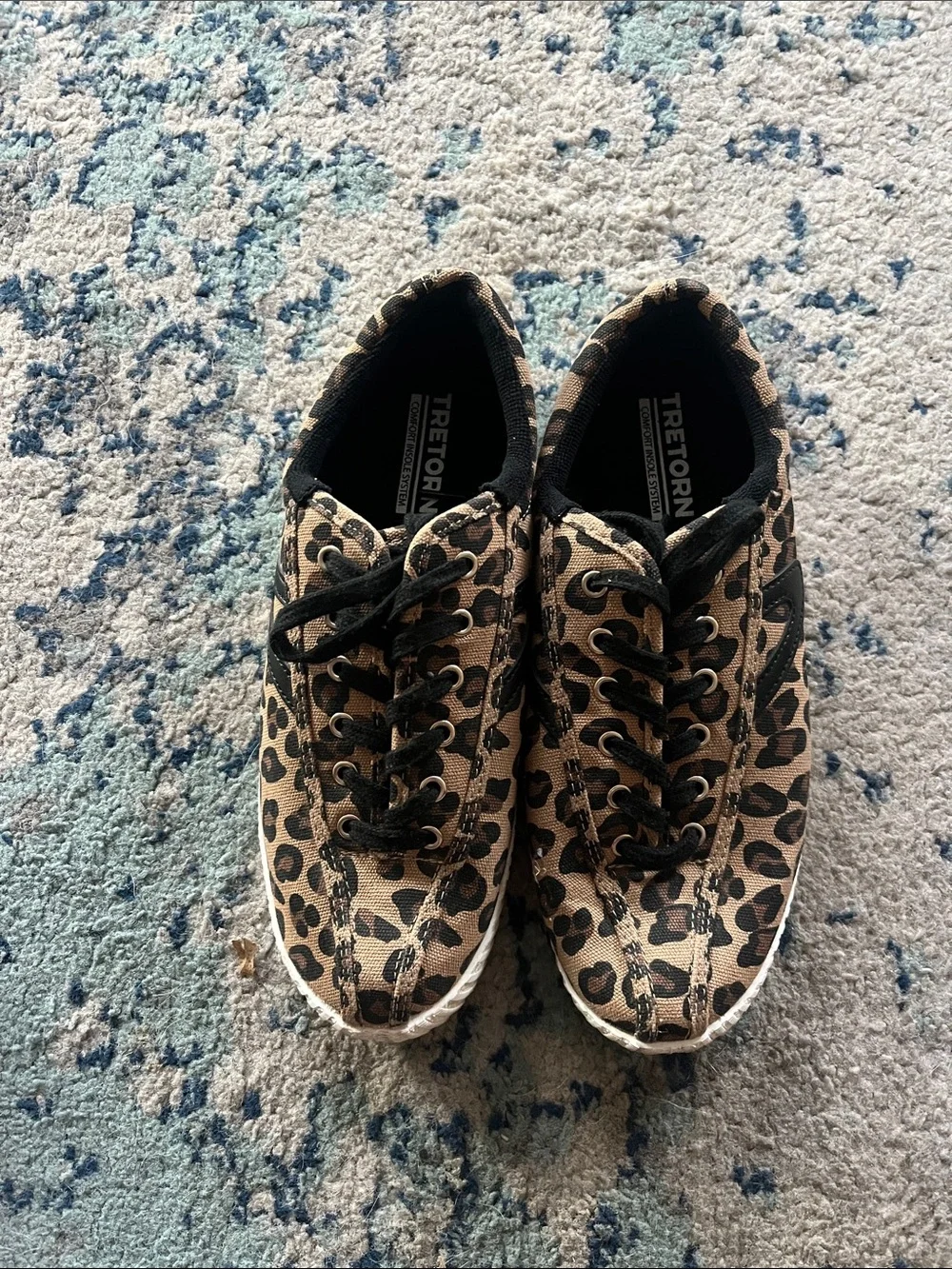 Tretorn Leopard Print Canvas Sneakers - Black & Brown women size 9